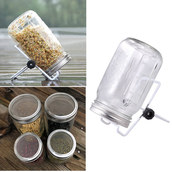 1 Set Glass Sprouter Jars Wide Mouth Mason Jars Seed Sprouting Jar Kit for Home Kitchen Garden (450ml /940ml with Lid and Rack)