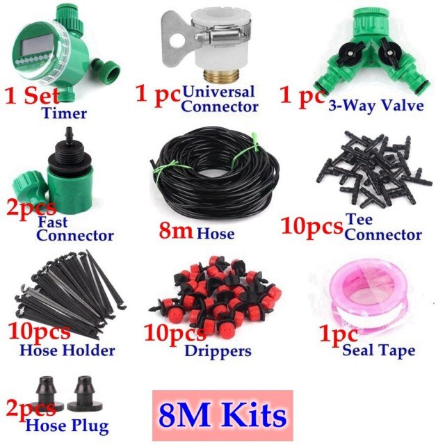 8~40m DIY Timer Control Drip Irrigation System Automatic Watering Kit Adjustable Drippers Home Garden Flower Watering System