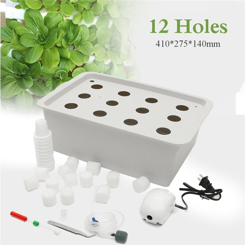12 Holes Garden Plant Site Hydroponic Garden Nursery Pots Planters System Indoor Cabinet Box Grow Kit Bubble Nursery Pots